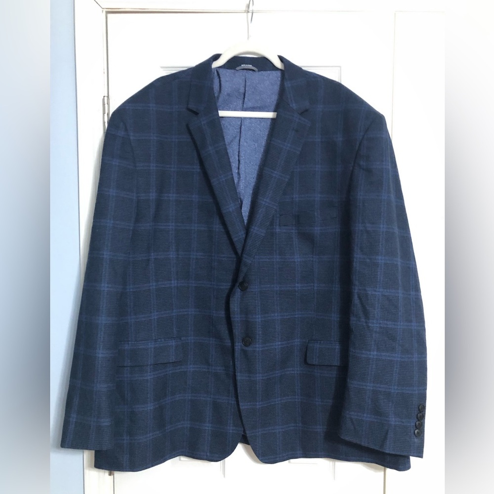 crown & ivy Navy Blue Windowpane plaid blazer Sport Coat men’s size 56R